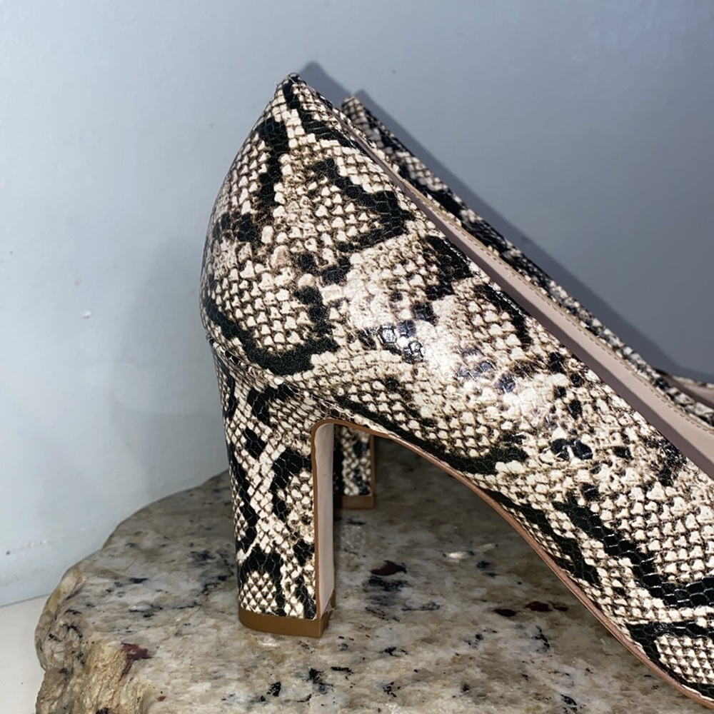 Cole Haan Snake Skin Embossed Leather Pointed Toe Square Heel Pumps Size 8 NWOB - Picture 3 of 16